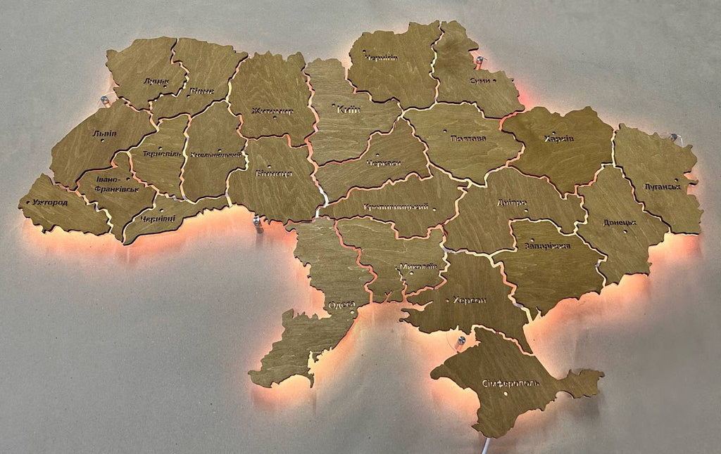 Ukraine LED RGB map on acrylic glass with backlighting  between regions color Nut
