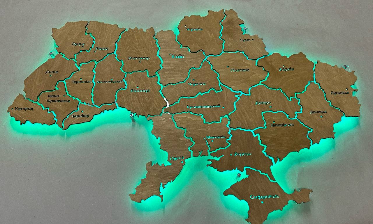 Ukraine LED RGB map on acrylic glass with backlighting  between regions color Nut