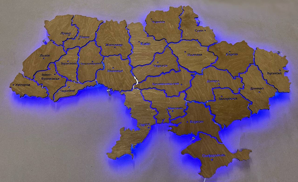 Ukraine LED RGB map on acrylic glass with backlighting  between regions color Nut