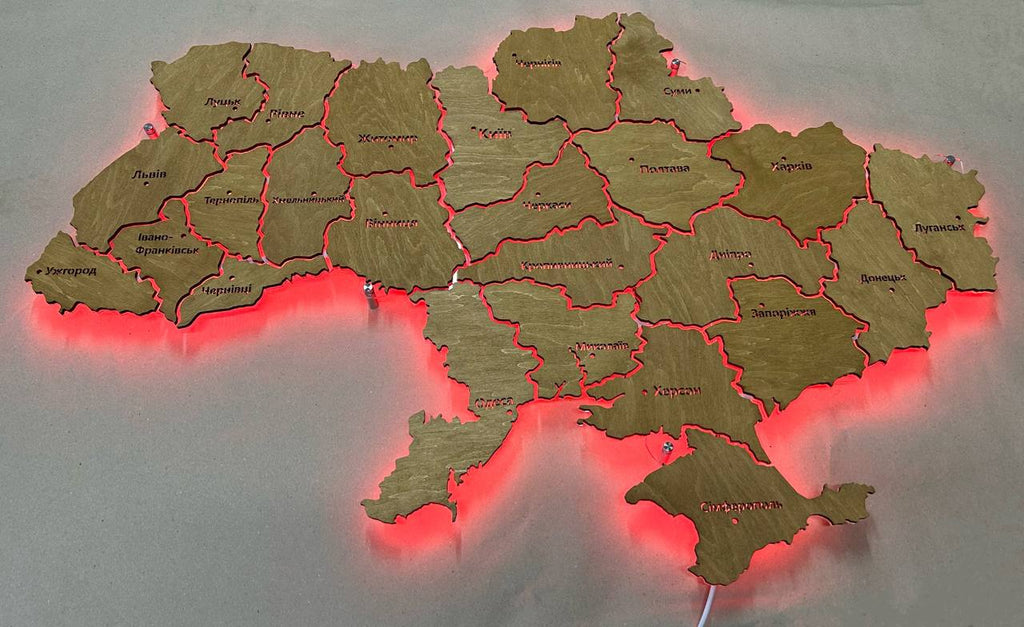 Ukraine LED RGB map on acrylic glass with backlighting  between regions color Nut