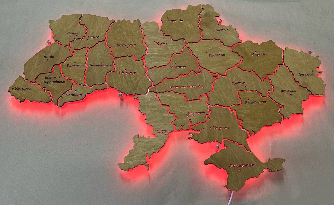 Ukraine LED RGB map on acrylic glass with backlighting  between regions color Nut